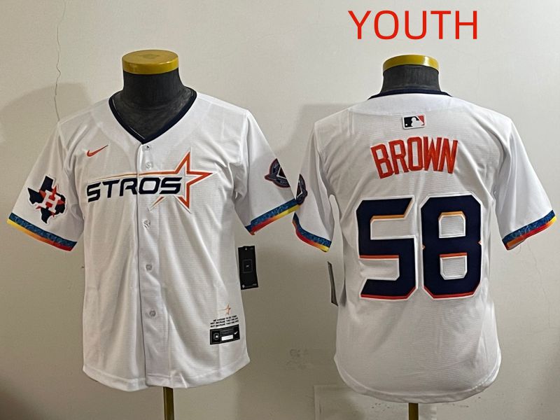 Youth Houston Astros #58 Brown White Fourth generation Joint Name 2025 Nike MLB Jersey style 2->youth mlb jersey->Youth Jersey